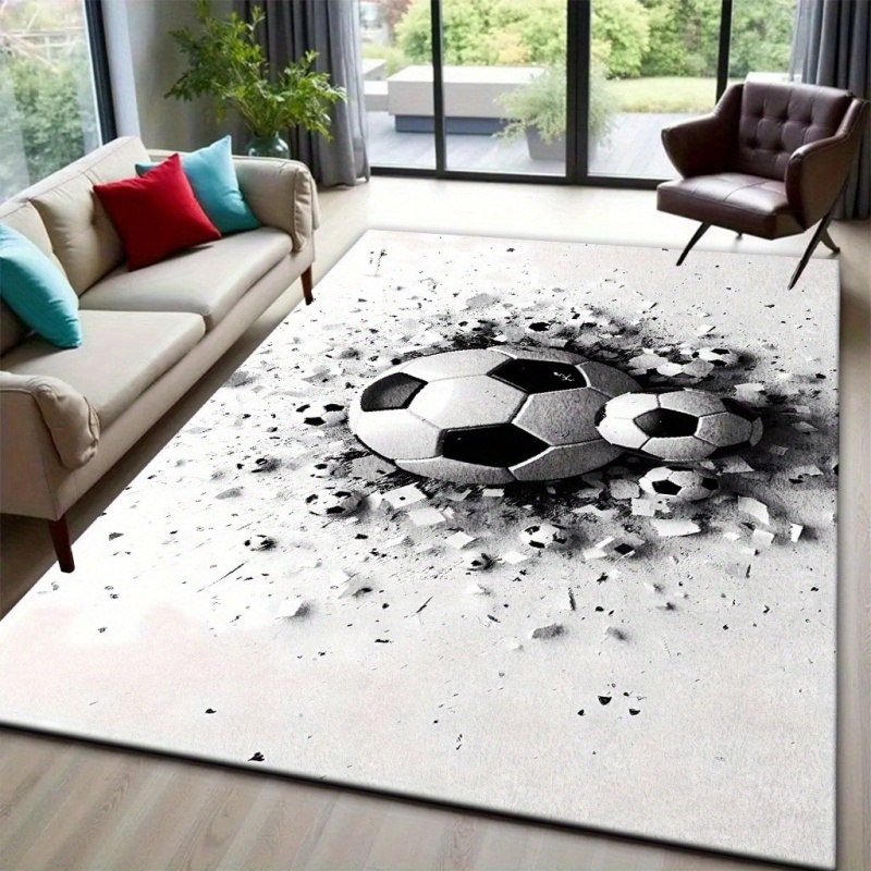 Commercial Printing Services - Grote vloerkleed met voetbalprint, zwart-wit, antislip,